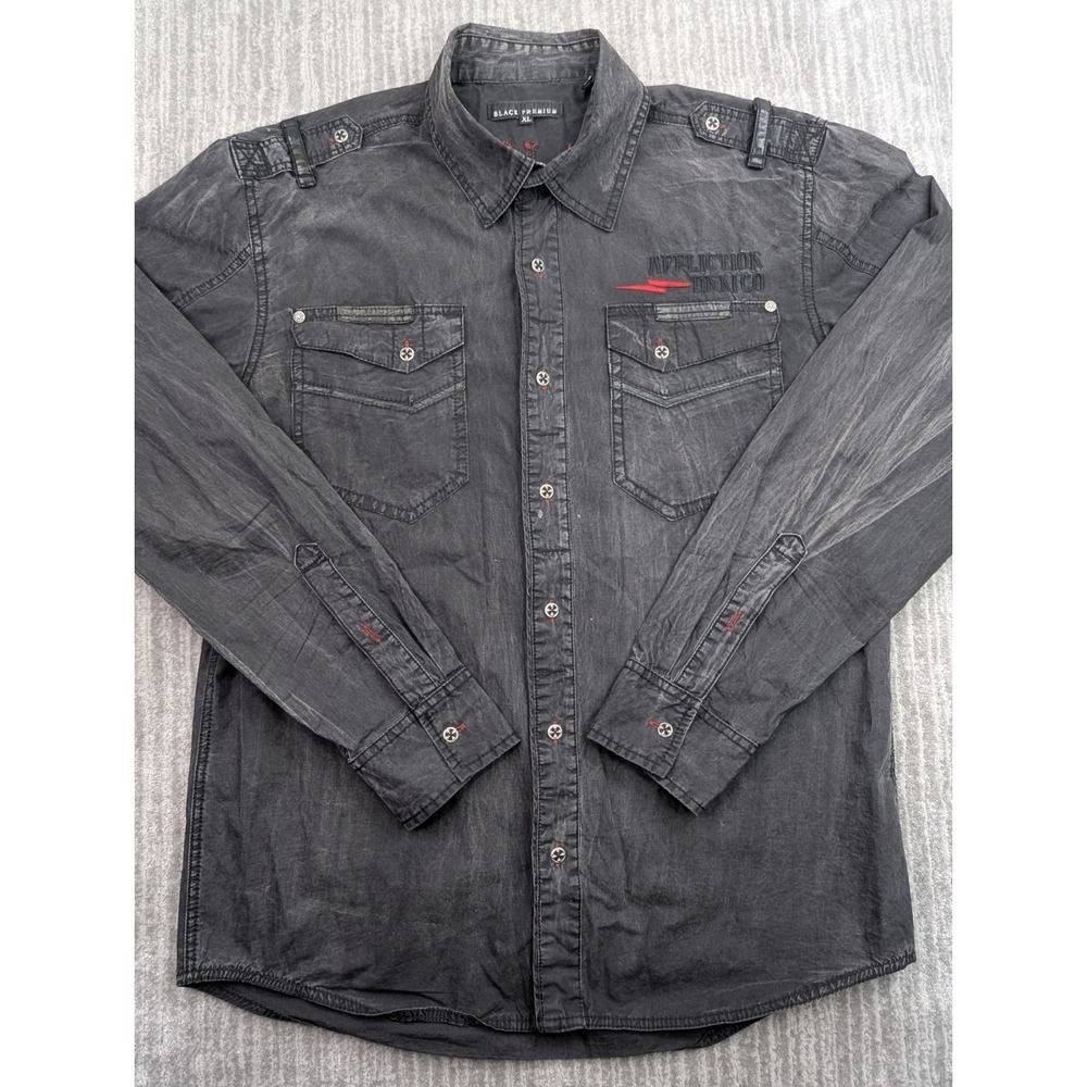 VTG Y2K Affliction Black Premium Button Up Long Sleeve Shirt Men's Large Black